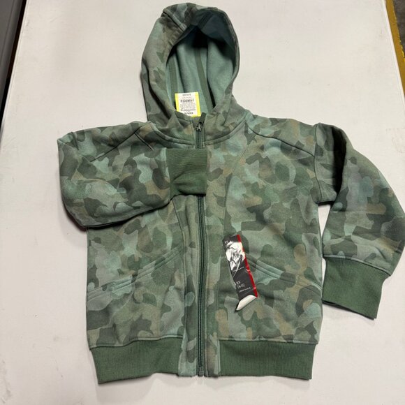 All in Motion Girls' Fleece Full Zip Hooded Sweatshirt Green Camo XS - Picture 2 of 5